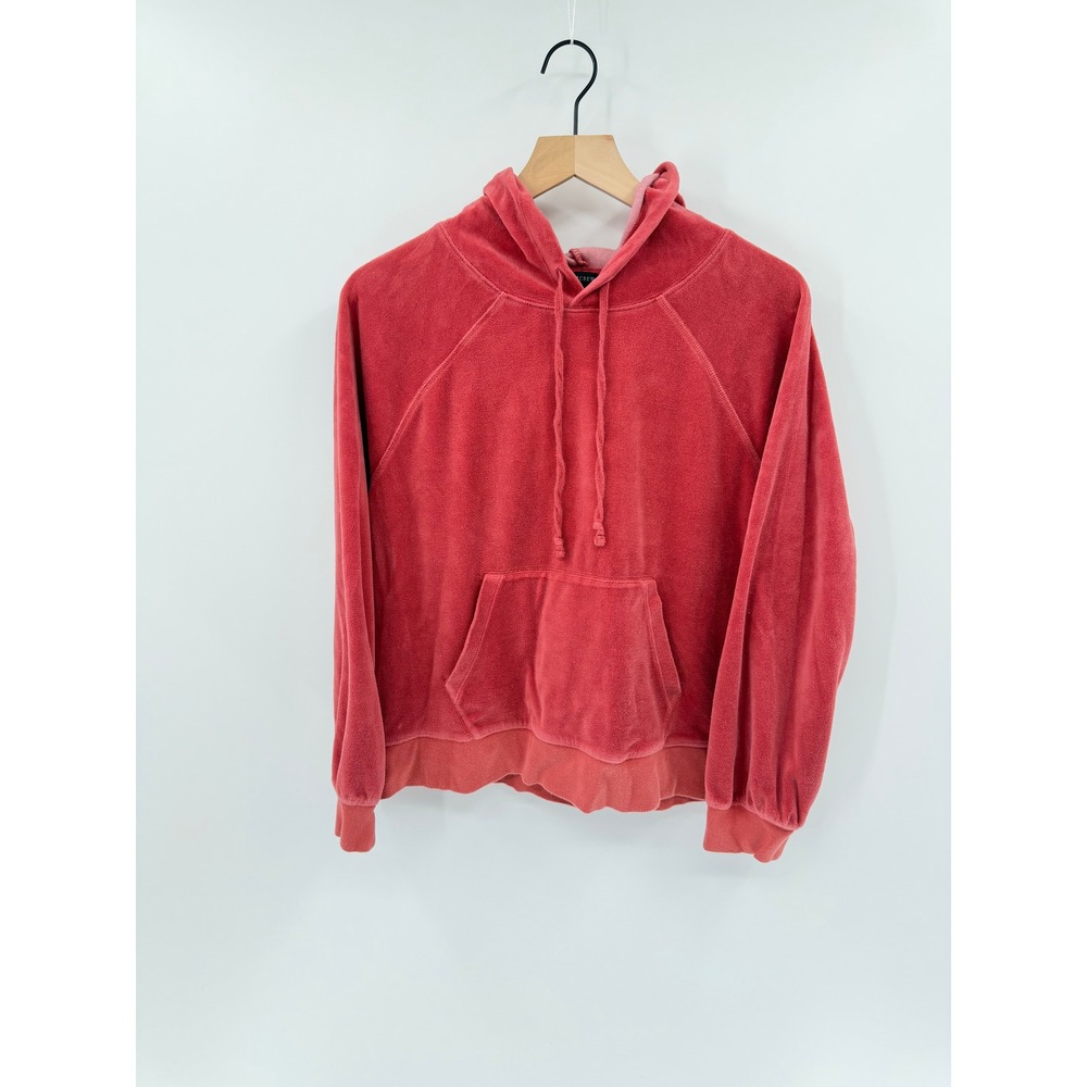 J.Crew Y2K Terry Velour Hoodie Size M Coral Red Plush Loungewear Athleisure EUC - Picture 2 of 5
